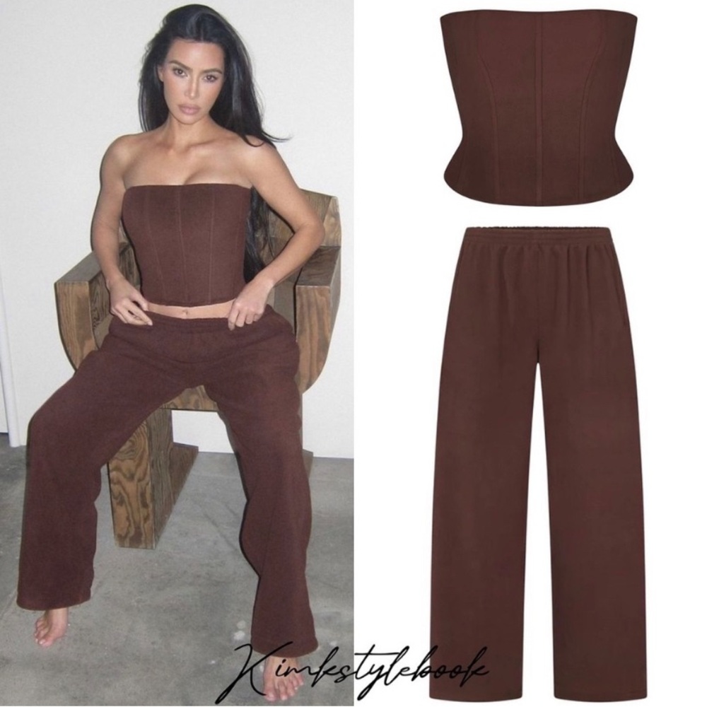 🌟RARE Skims set fleece corset and pants in Cocoa Brown